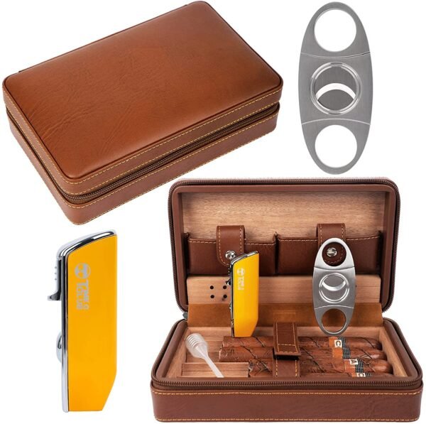Kit cortador de puros, mechero y humidor